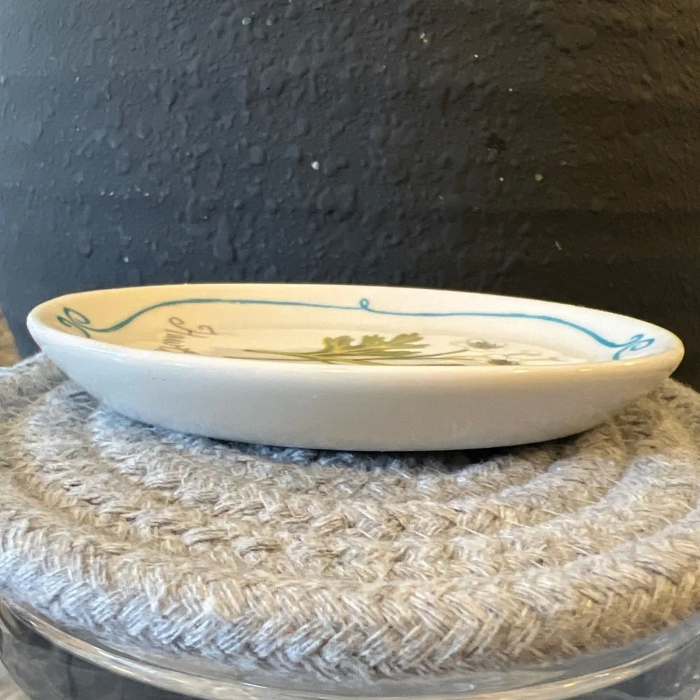 Creative Co-op Small White With Flower Graphic Ceramic Trinket Dish